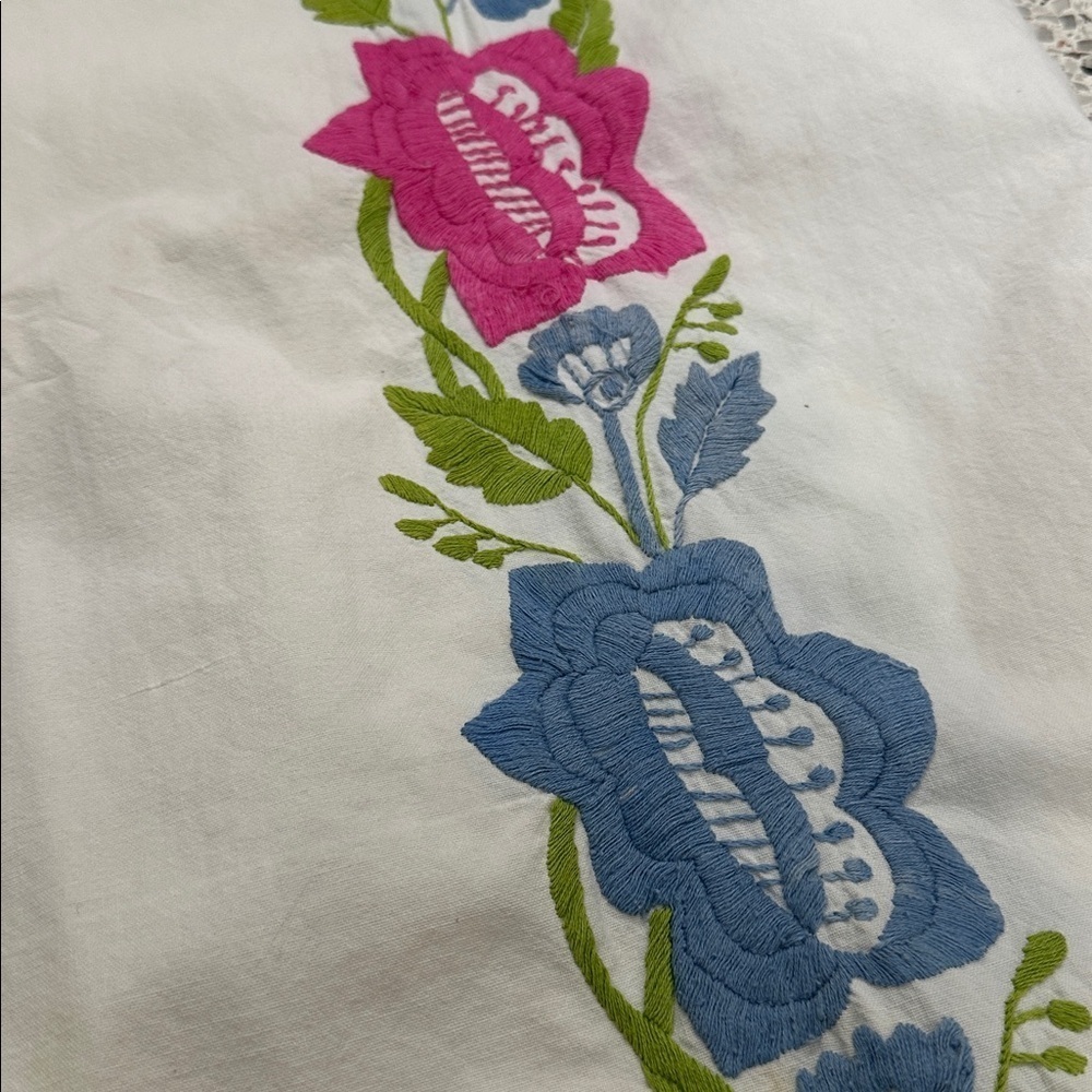 Mexican floral embroidered dress caftan kaftan O/S pink blue - Picture 4 of 5